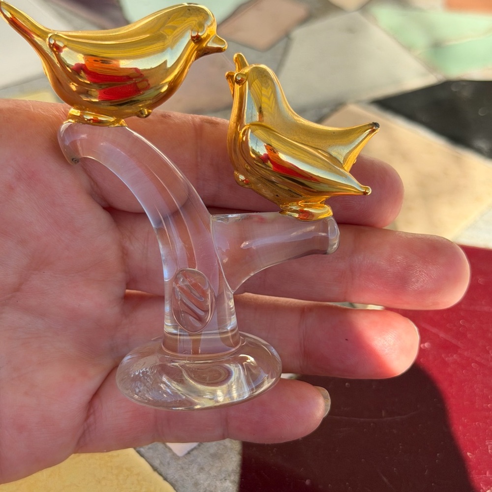Gold and Clear Glass Bird Sculpture